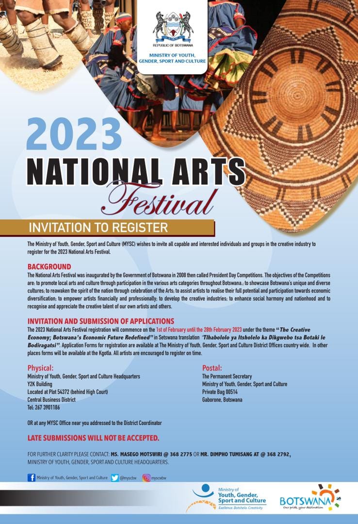 2023 NATIONAL ARTS FESTIVAL CALL TO REGISTER - Botswana Youth Magazine
